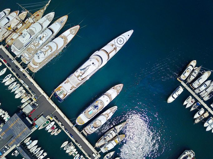 Megayachts lined up in Monaco