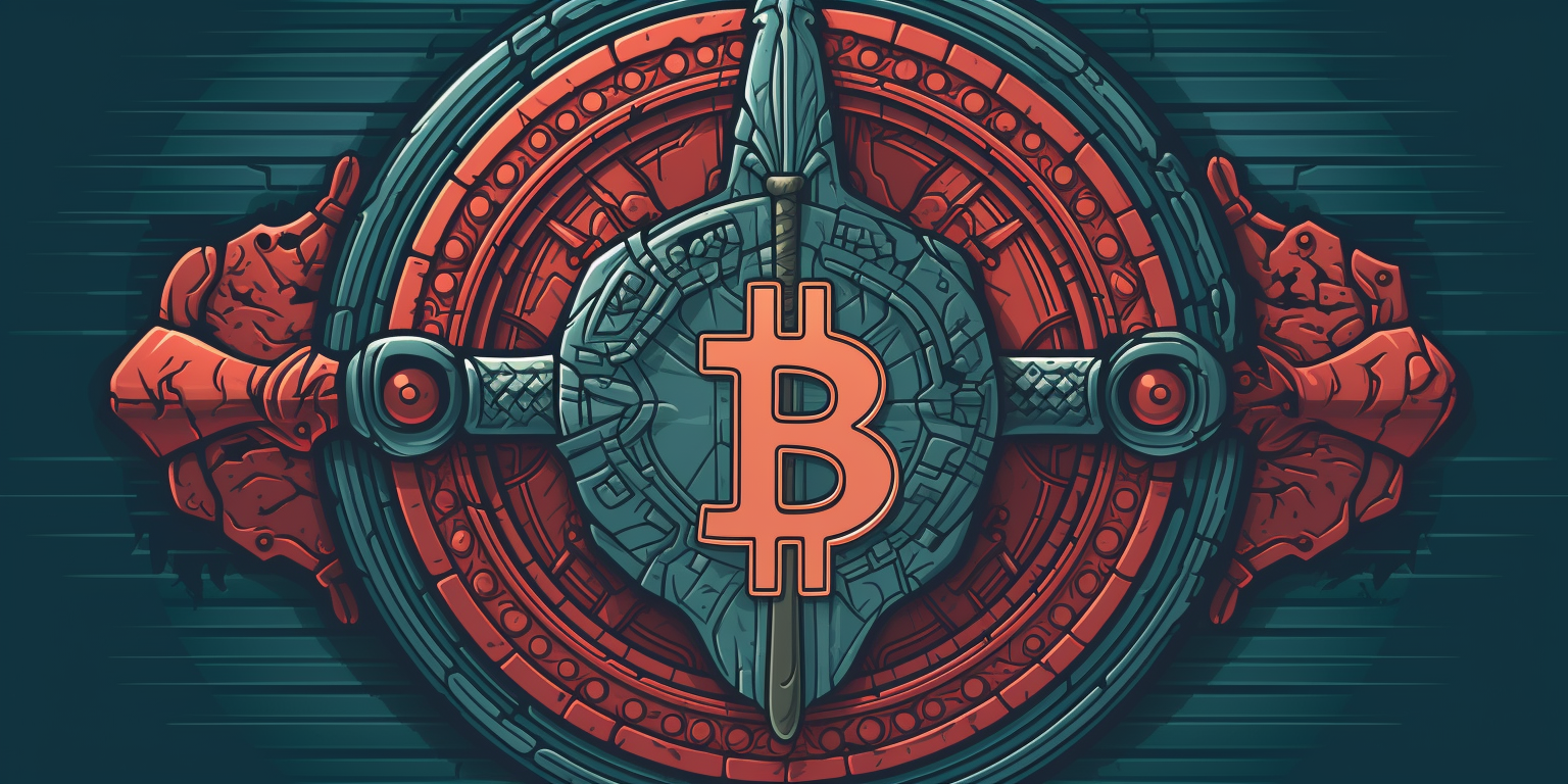 A Bitcoin symbol on a shield
