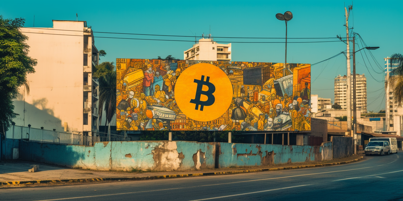 A billboard representing a Bitcoin symbol