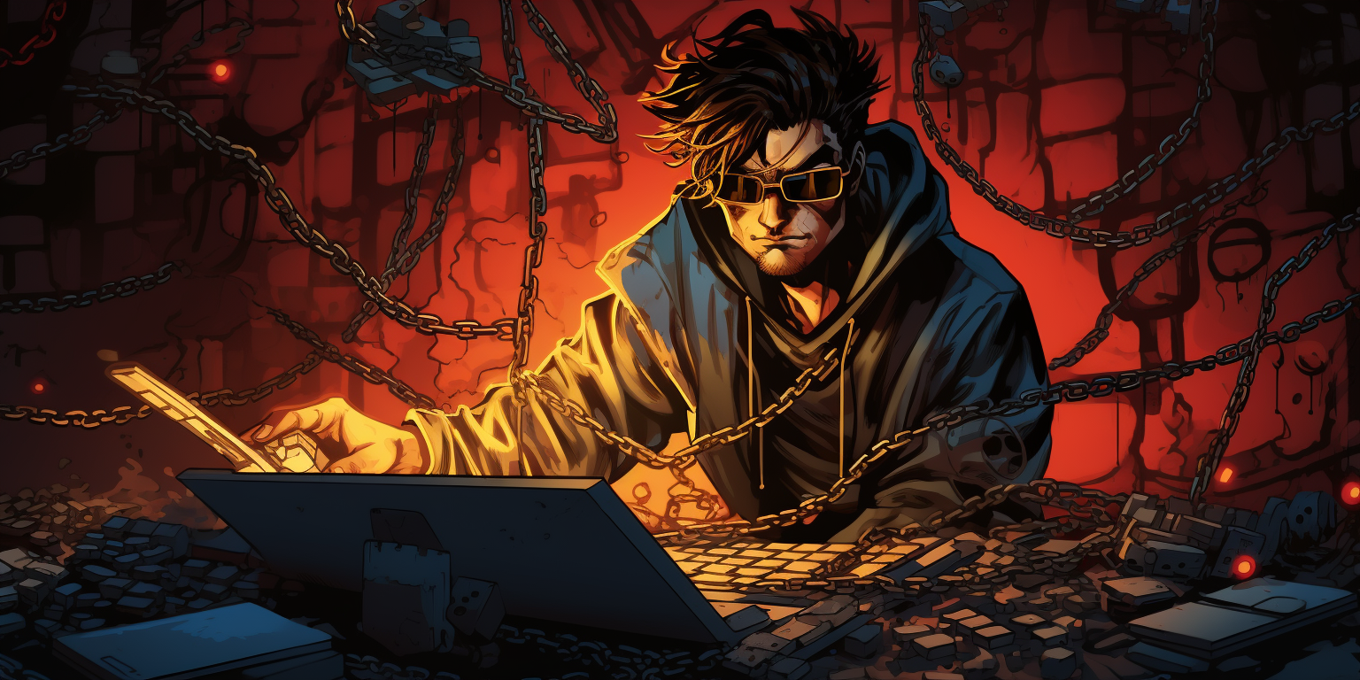 A hacker breaking chains