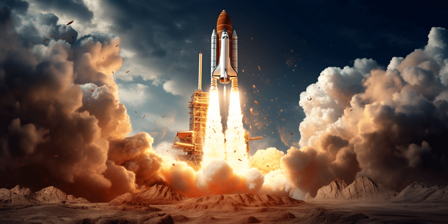 An image showing a rocket launching corresponding to a crypto project start