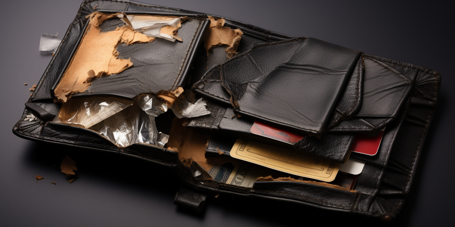 A wallet torn apart