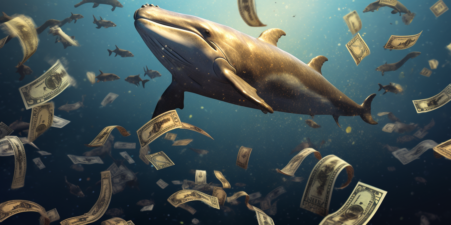 A whale swimming in the ocean of money