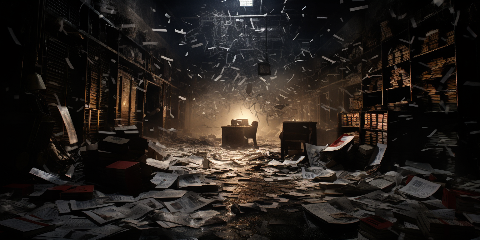 An archive room after an attack