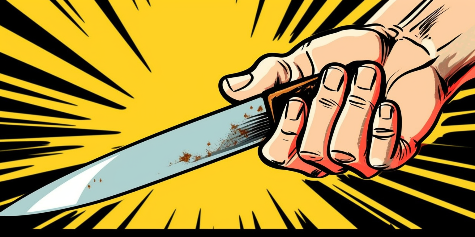 An attacking hand holding a knife comic book style