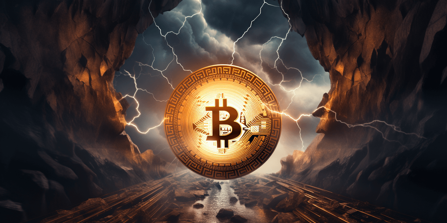An image showing Bitcoin surrounded by lightnings
