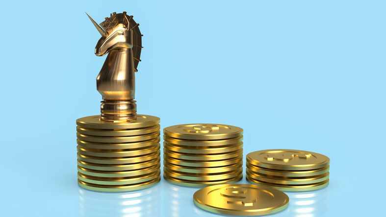 The unicorn and gold coins for start up or business concept 3d rendering - stock photo