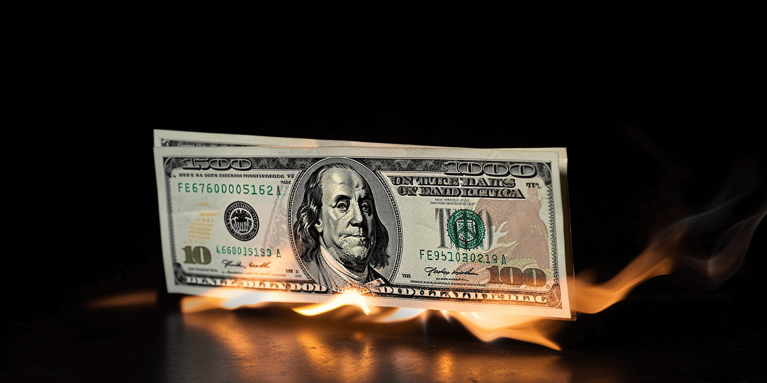 Burning dollar bill, art generated by Midjourney