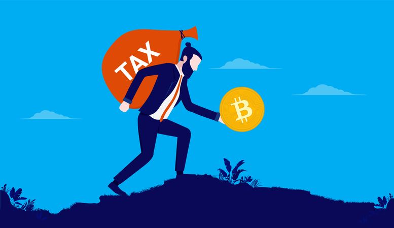 Men carrying Bitcoin in his hand and a tax bag on his bag