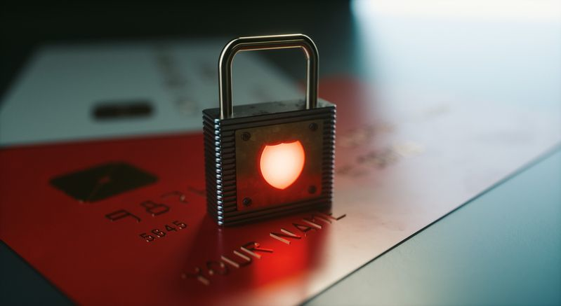 Credit Card Security - Anti Phishing, Padlock And Glowing Shield, Secure Shopping On The Internet
