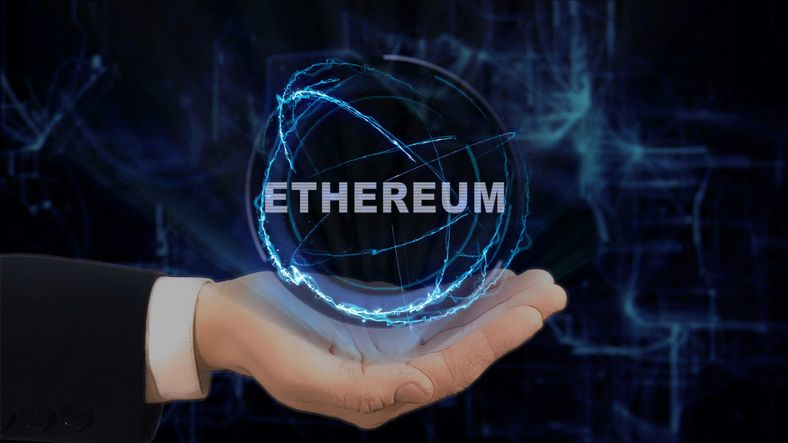 Ethereum symbol floating over a hand