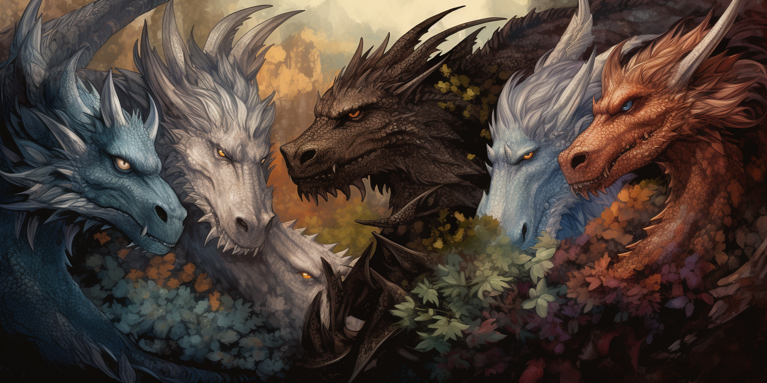 Five colorful dragons