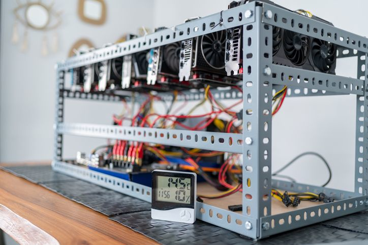 A stock photo featuring the home-built cryptocurrency mining rig.