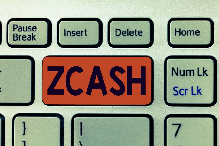 A stock photo featuring a red Zcash button on a keyboard. 