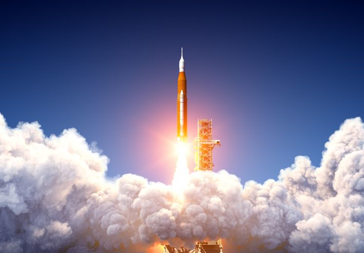 A stock photo of a rocket launch. 