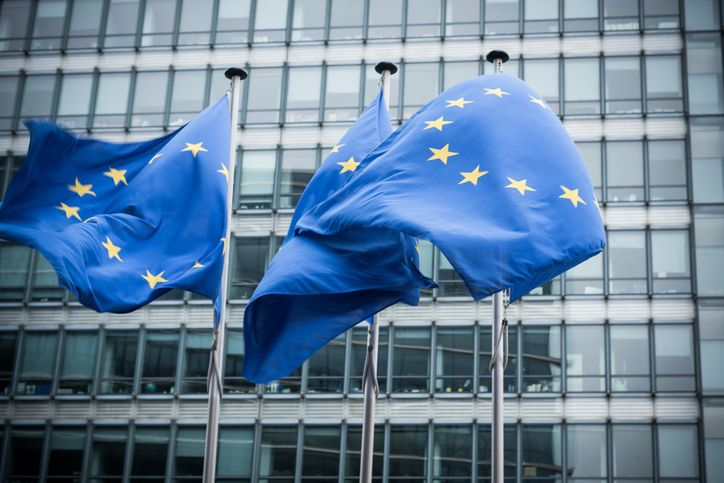 EU flags flapping in the wind