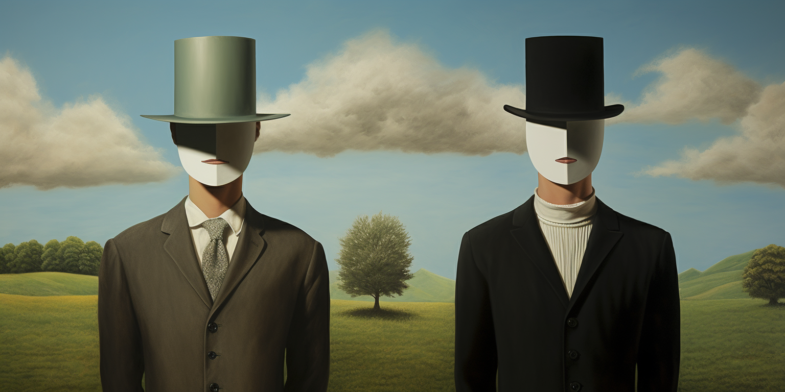 Two people wearing white masks and hats