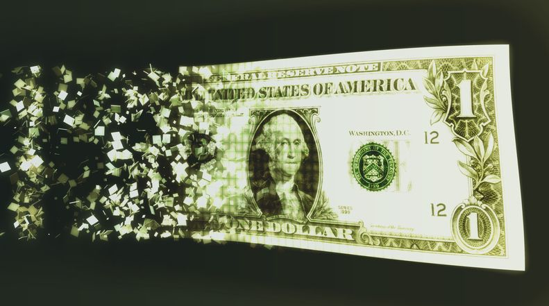 A stock photo of a pixelized dollar. 