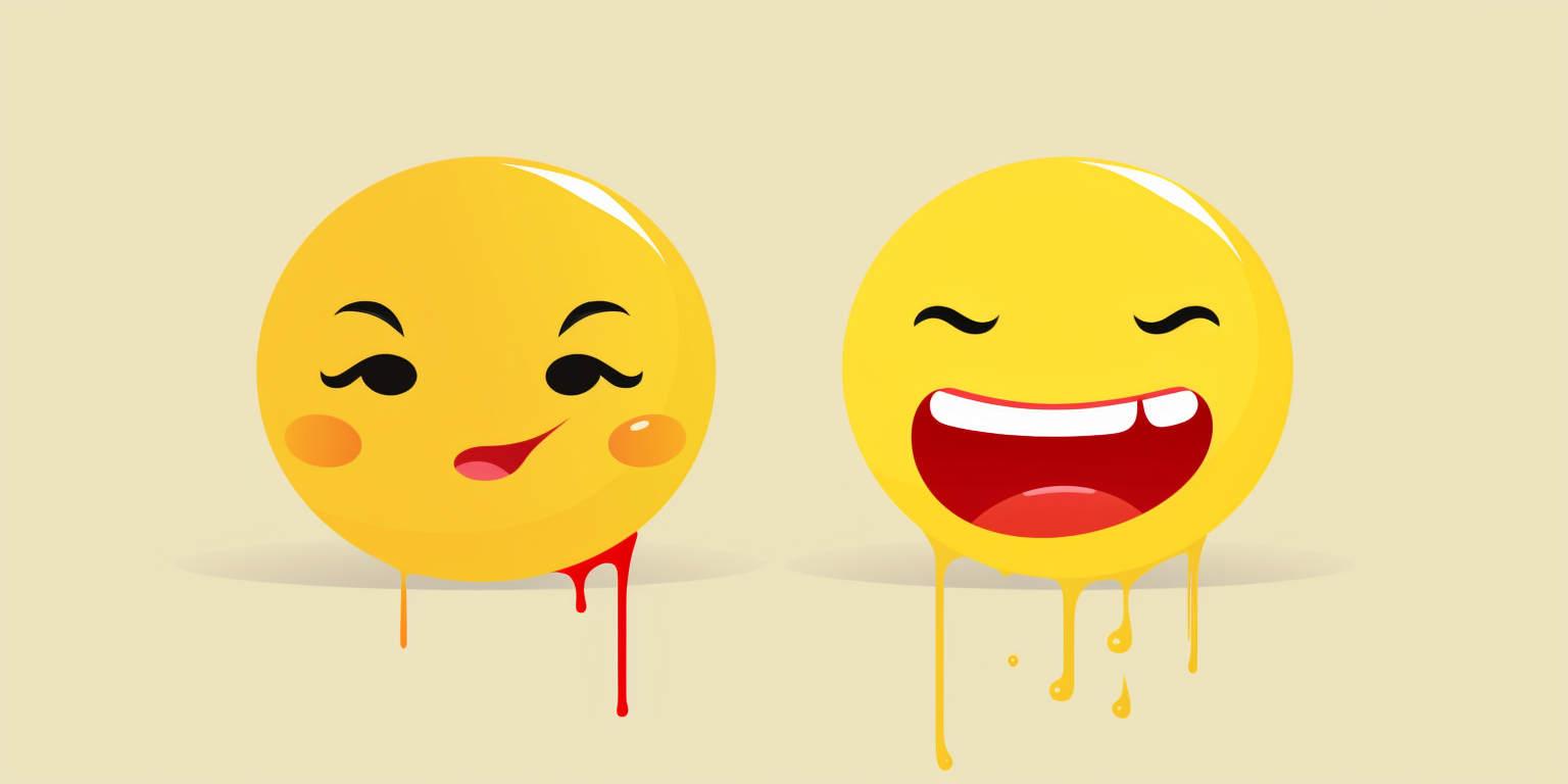 Yellow smiling emoji and red crying emoji against each other, art generated by Midjourney