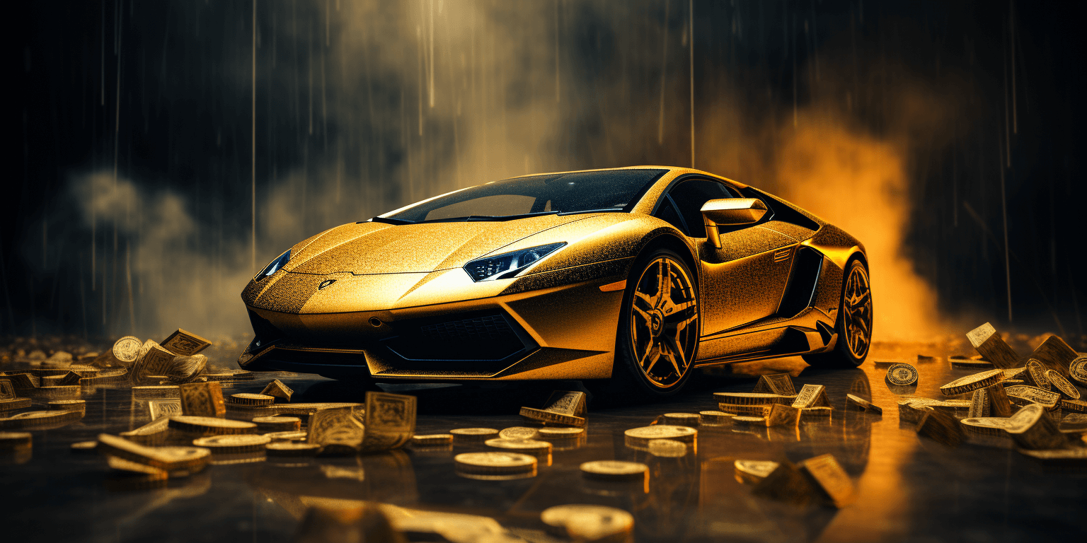Bitcoin Lamborghini, art by Midjourney