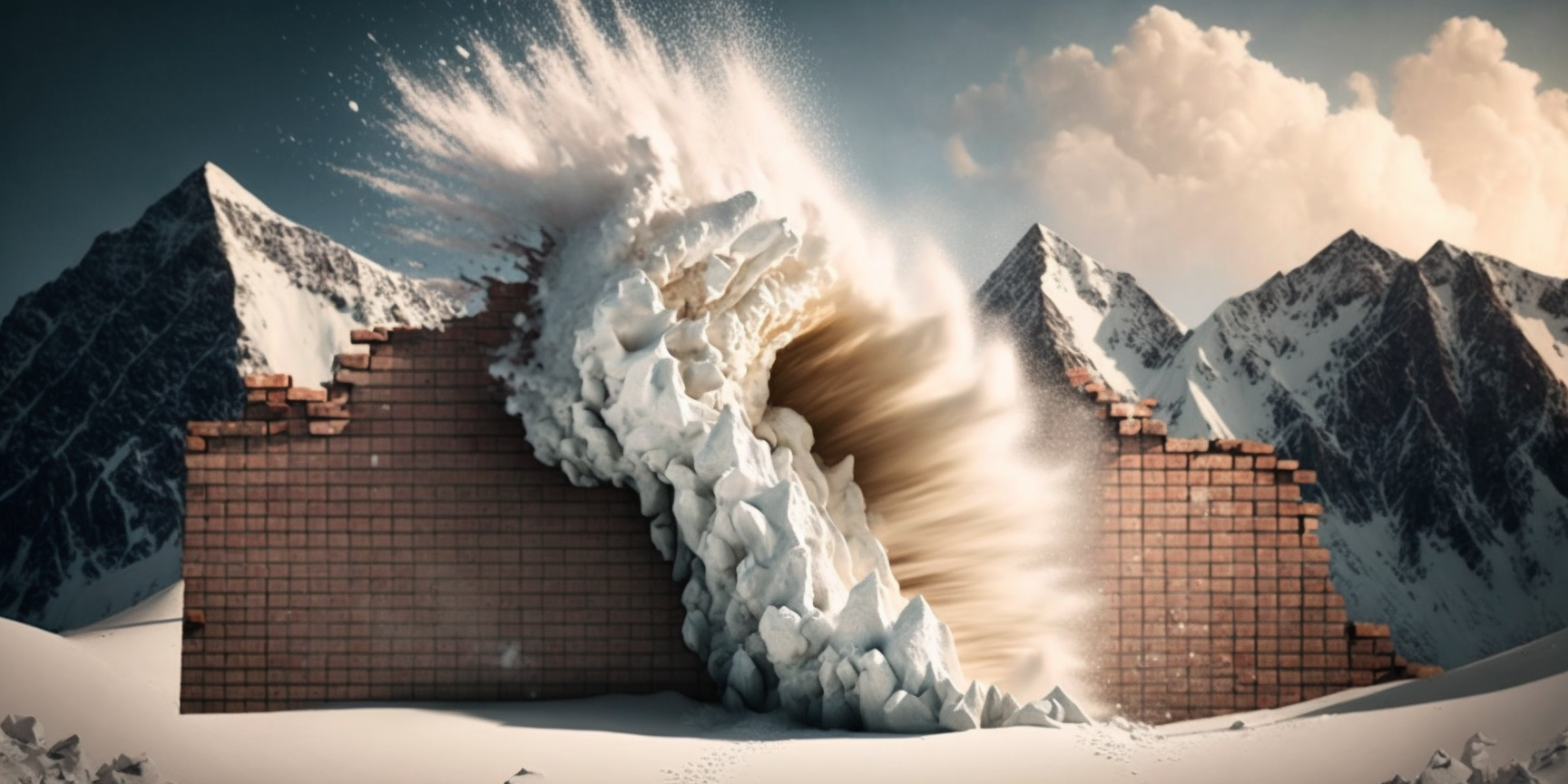 a brick wall stopping an avalanche