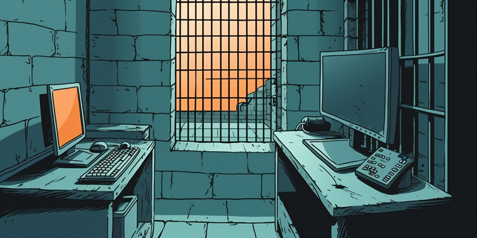 a computer inside a prison cell