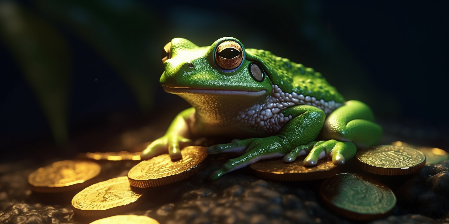 a frog with gold coins