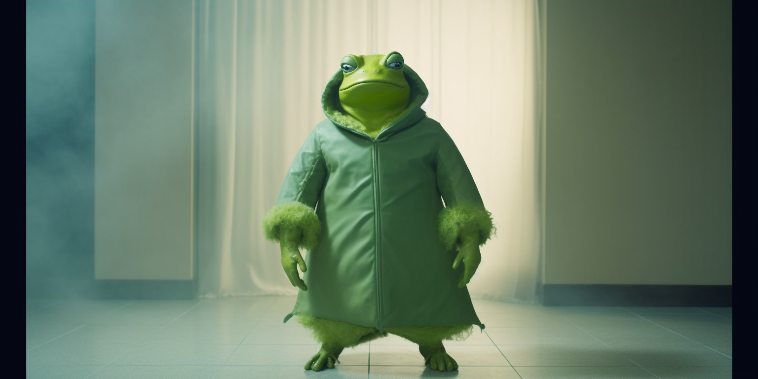 a man wearing a frog costume