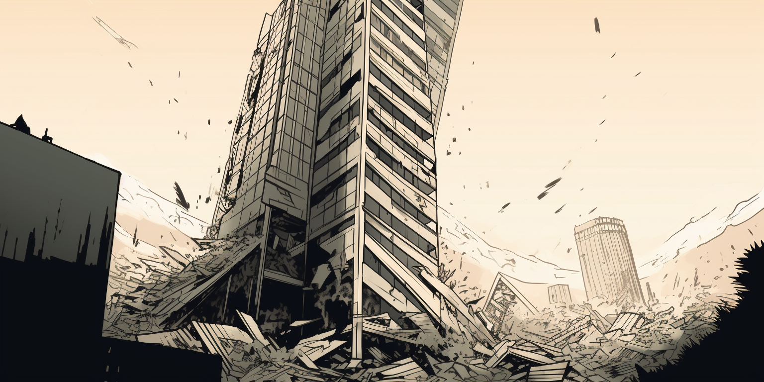 a skyscraper fallen down