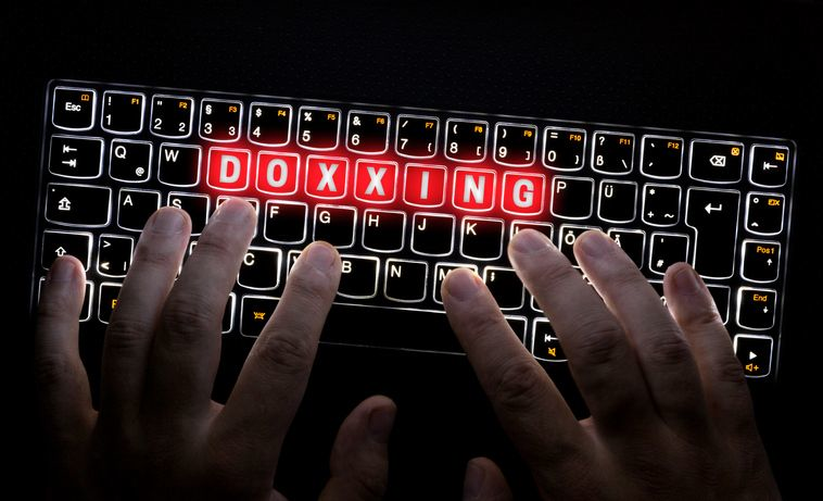 Keyborad with the word "doxxing" in red