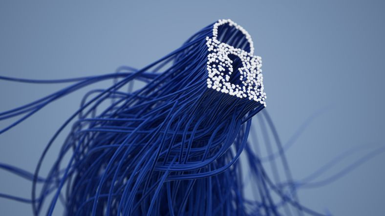 Visualisation of a padlock made up of weaving threads