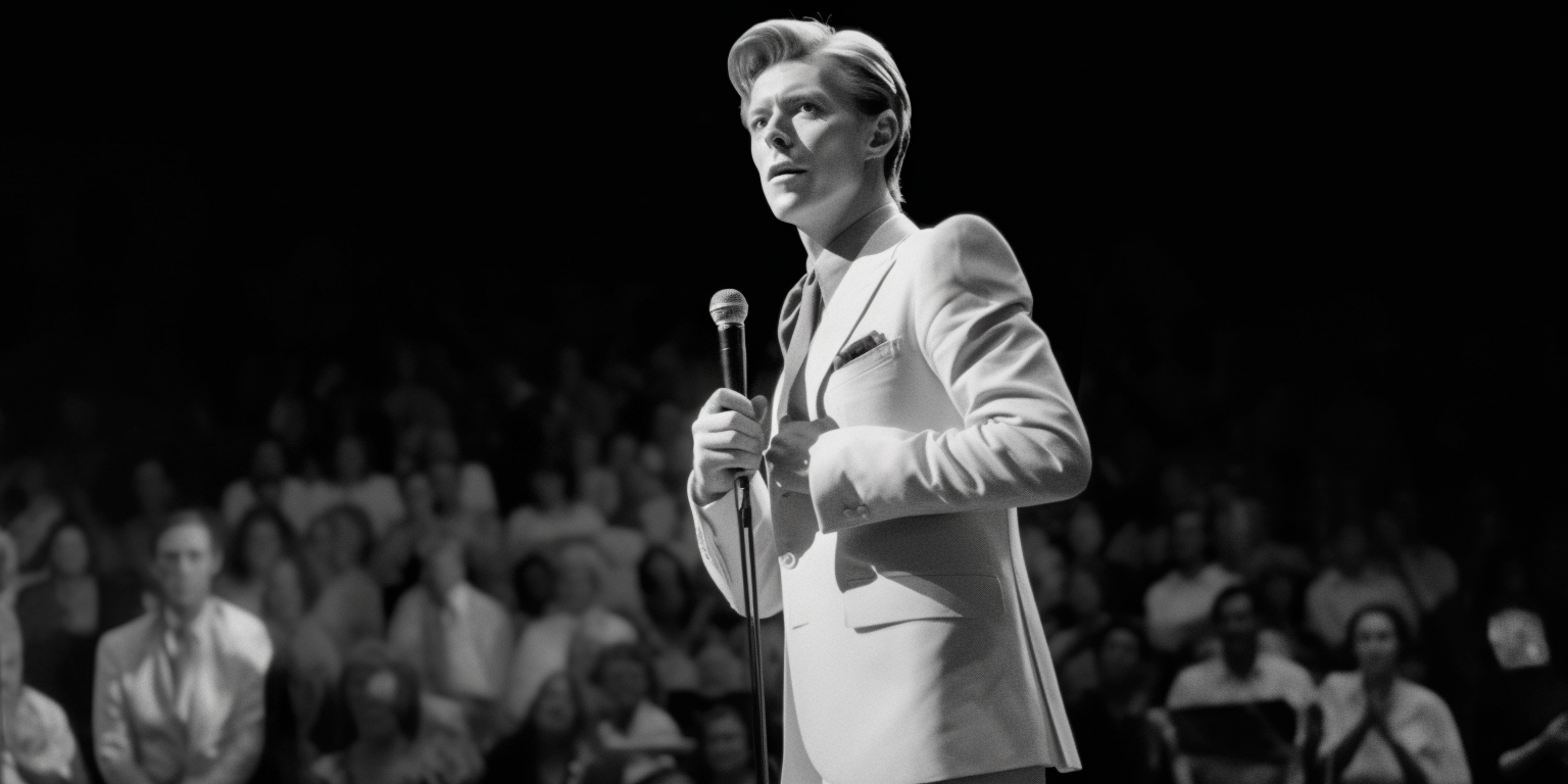 david bowie on the scene during a concert