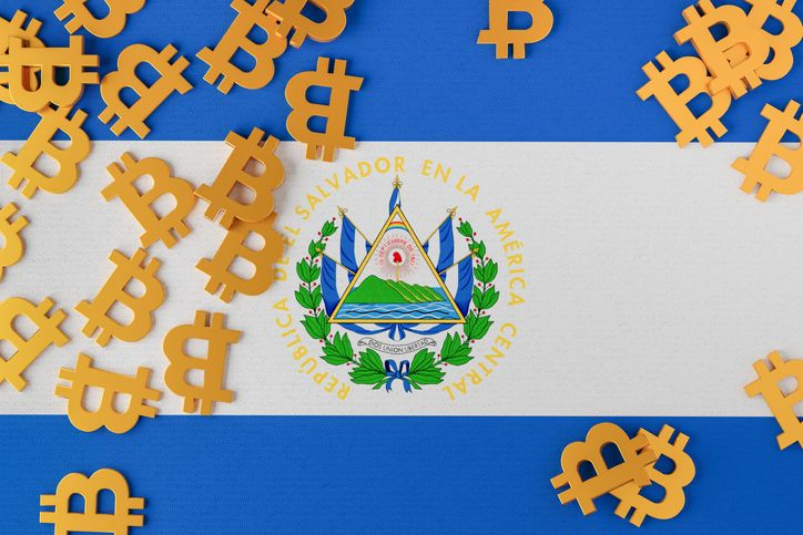 El Salvador flag with Bitcoin symbols