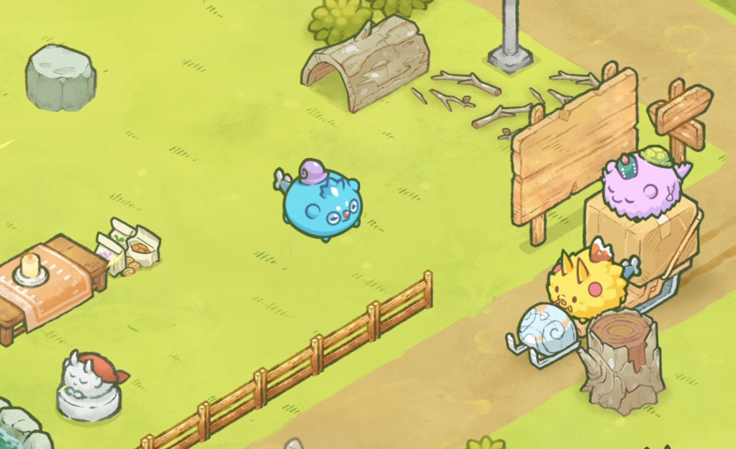 Axie Infinity screenshot with Axies moving in to a new home