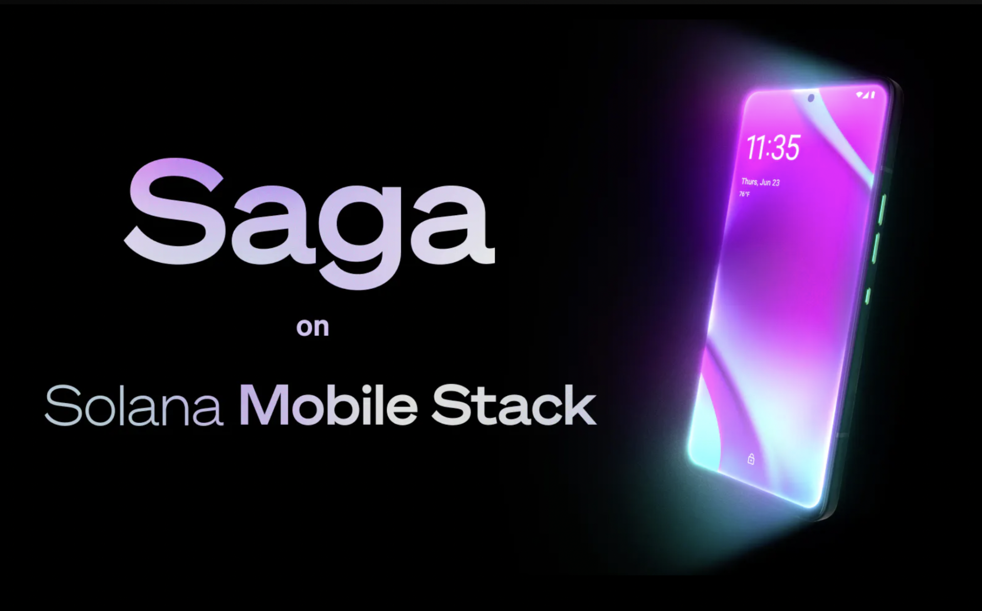 An image of Saga smartphone on black background. 