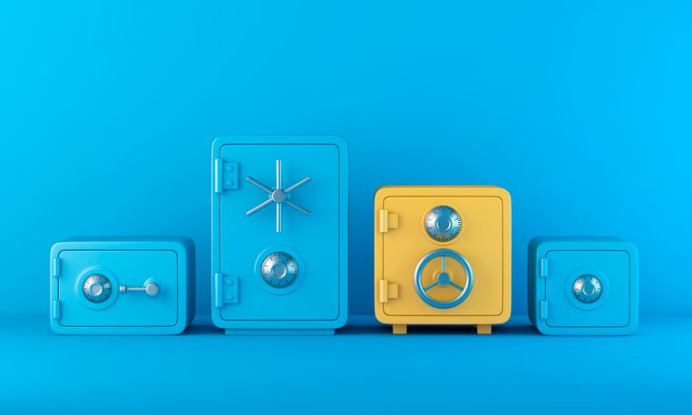 A stock photo of colourful blue and yellow safe boxes. 