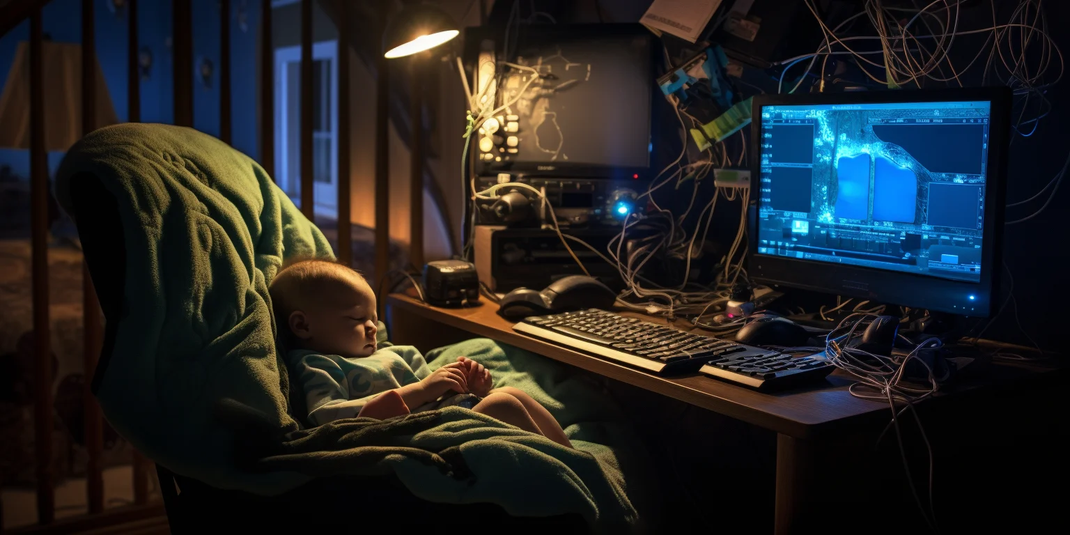 A baby sleeping in the hacker's room
