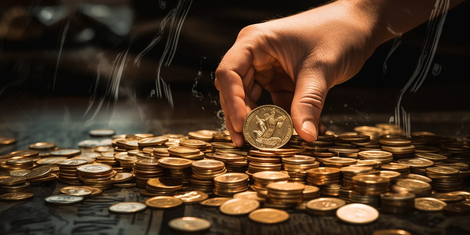 A hand grabbing coins