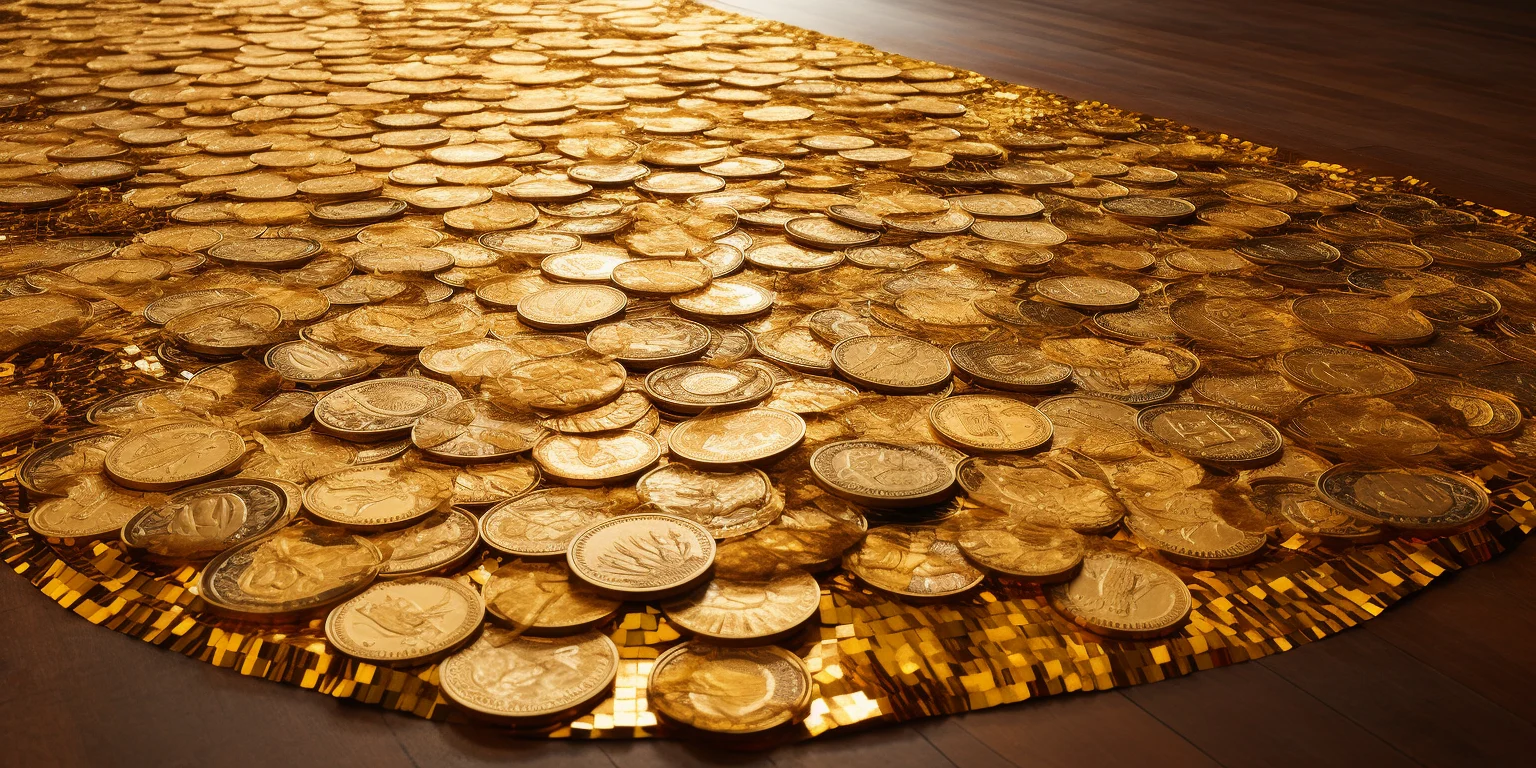 A rug covered with coins
