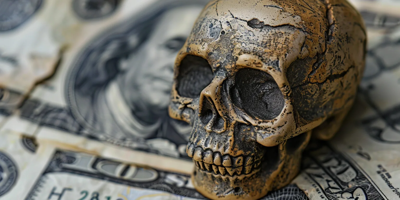 A skull on a pile of money