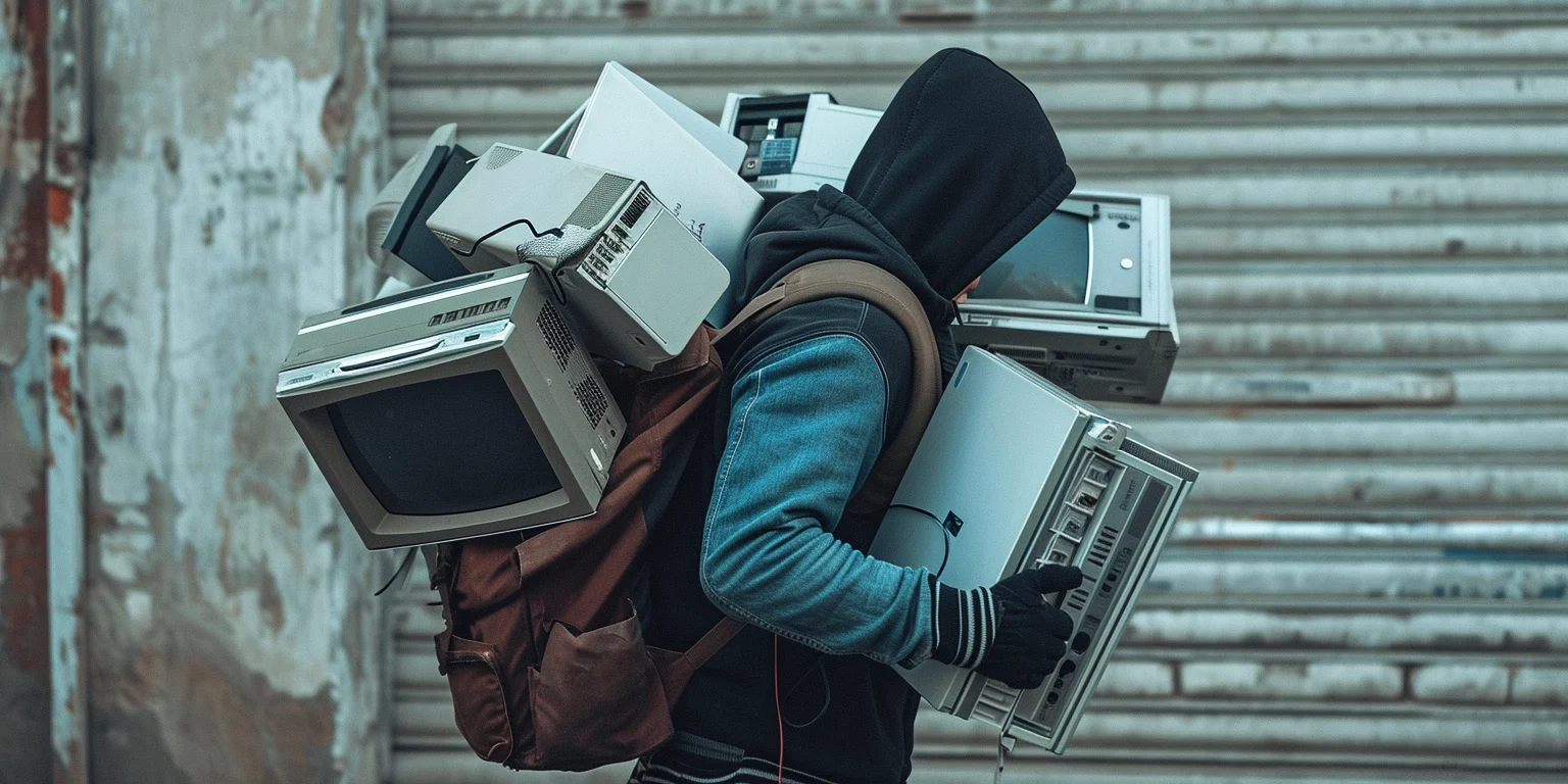 A thief carrying computers