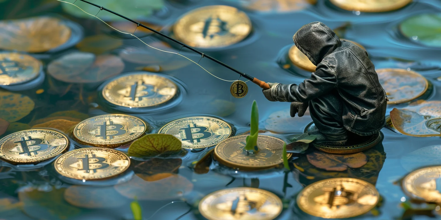 A thief fishing in the pond filled with Bitcoins