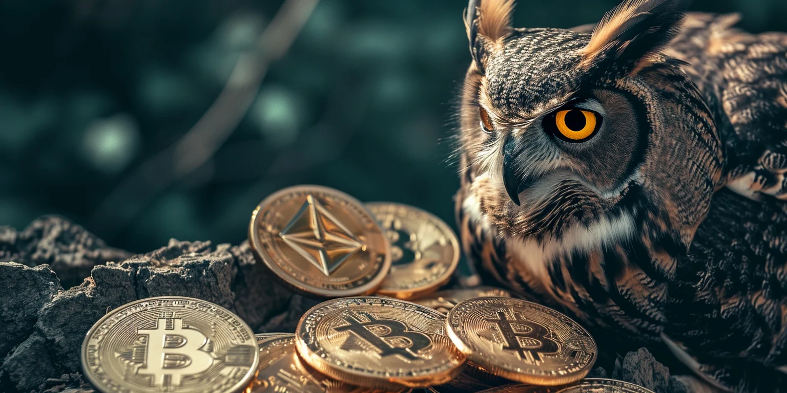 An owl with crypto coins