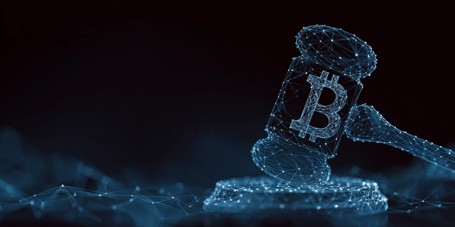 Digital gavel with a Bitcoin symbol 