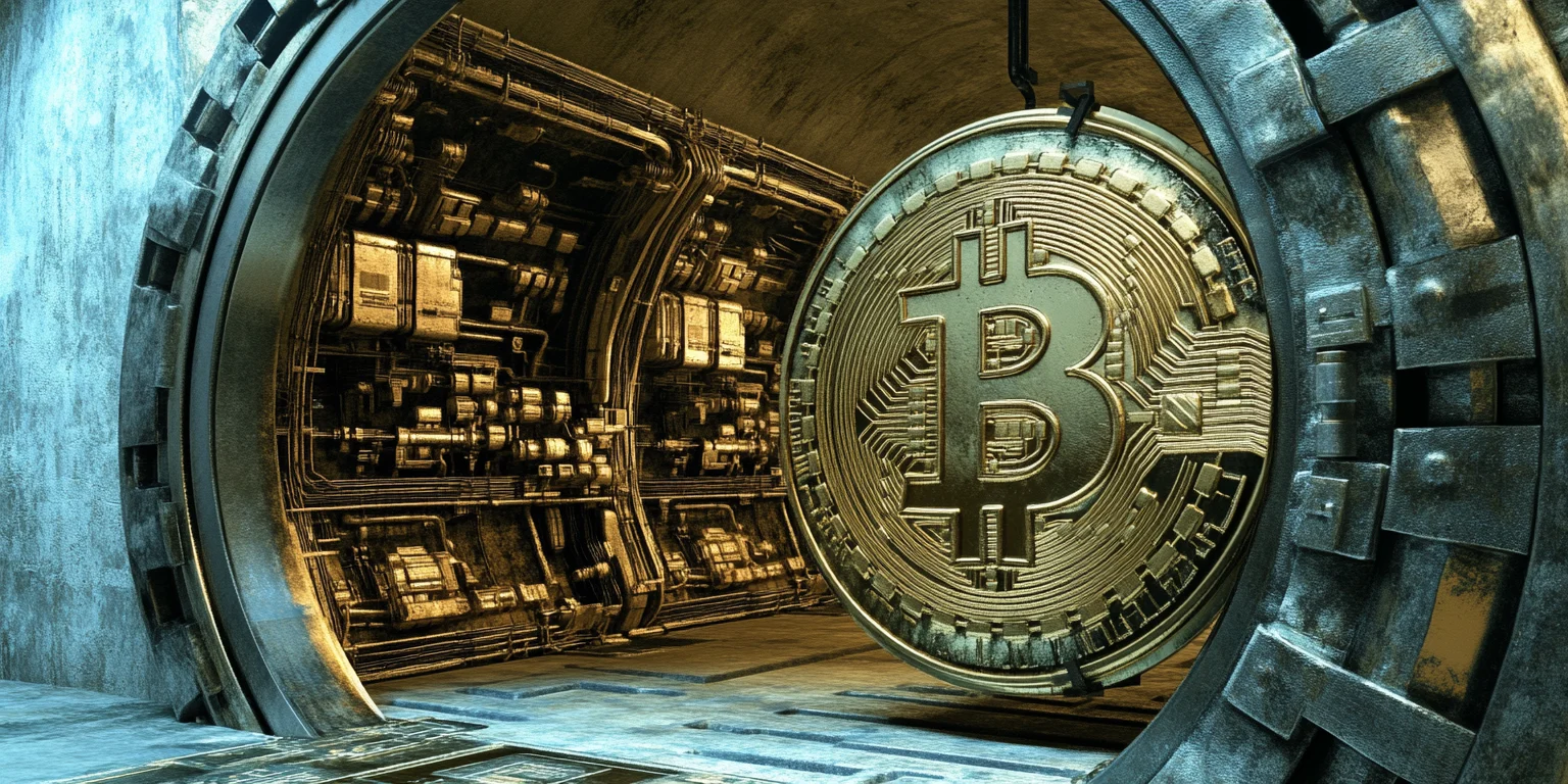 Bitcoin coin in a vault