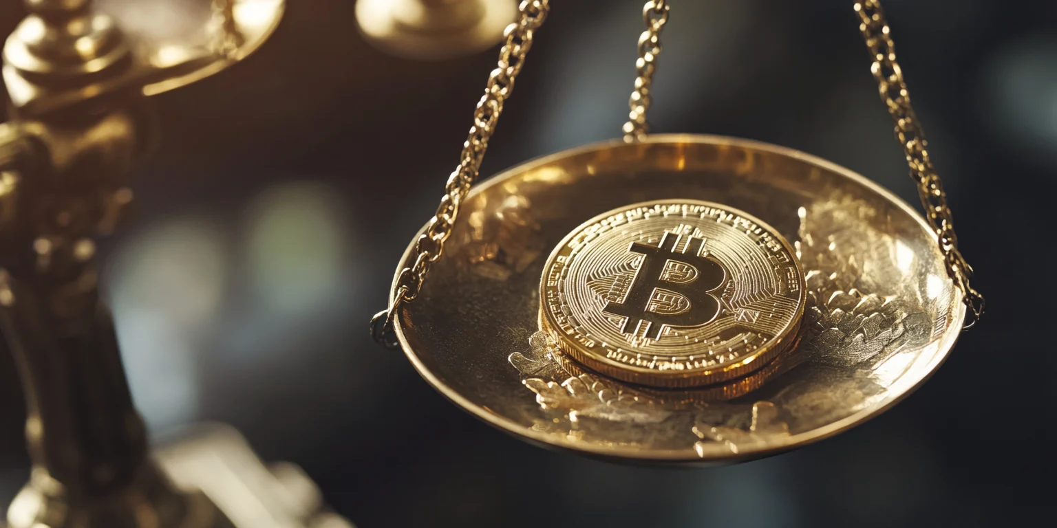 Bitcoin coin on the scales