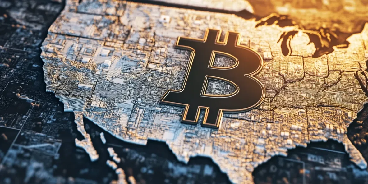 Bitcoin symbol on the US map background