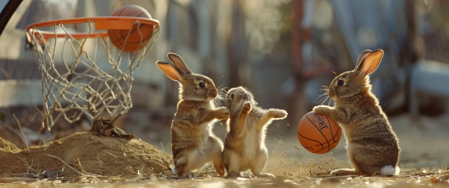 Bunnies playing basketball