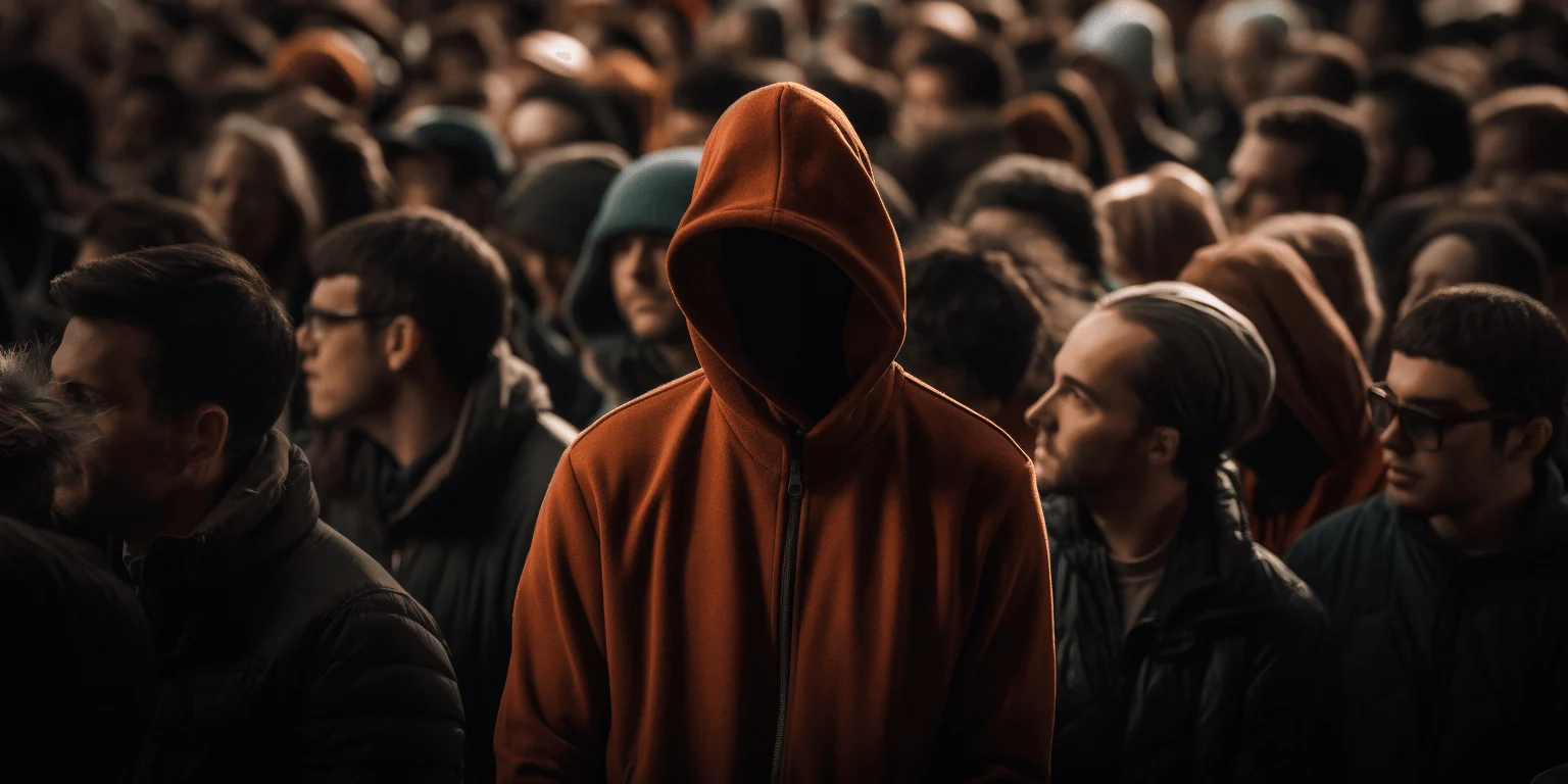 A stranger with no face in the crowd of people, art by Midjourney