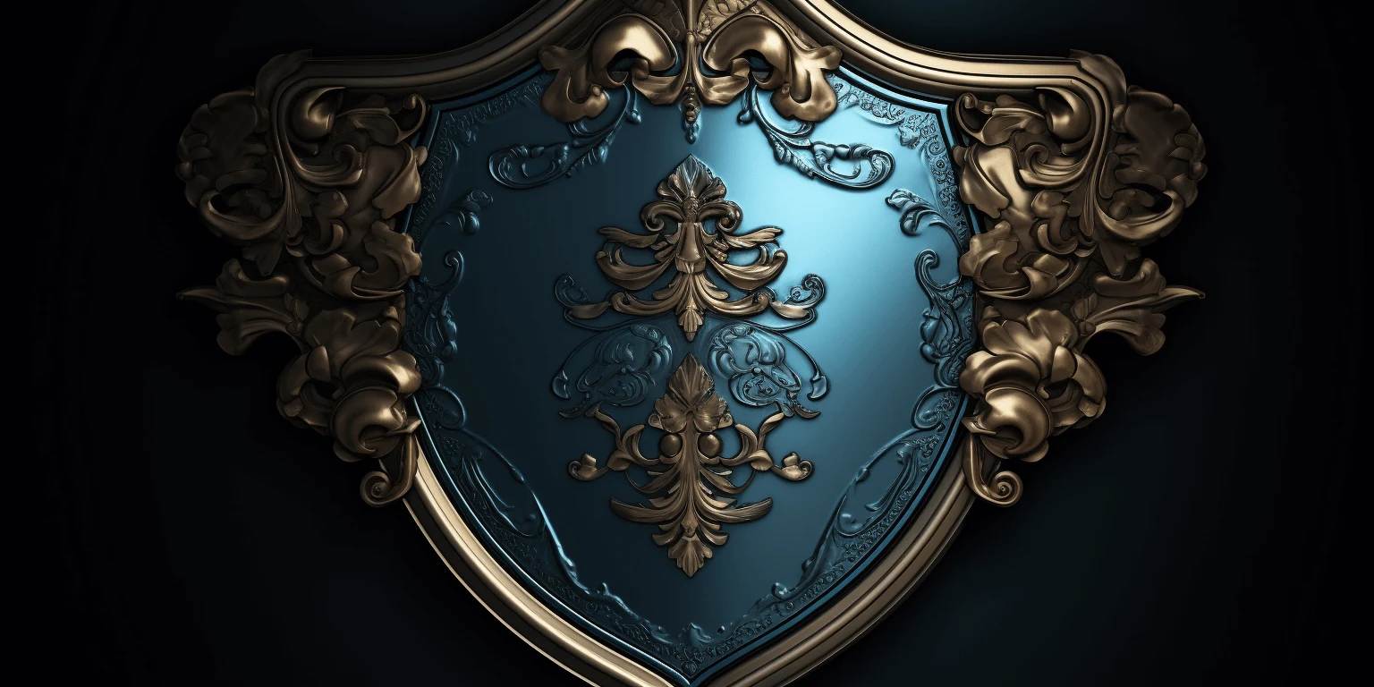 A blue antique shield, art generated by Midjourney. 